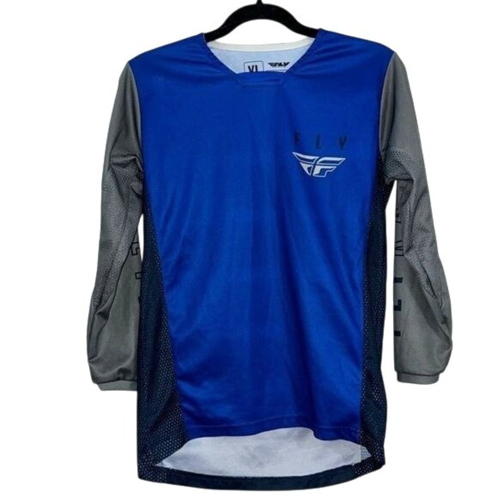 Fly Racing Kinetic Youth Large Blue & Gray Jersey 100% Polyester Long Sleeve Lig